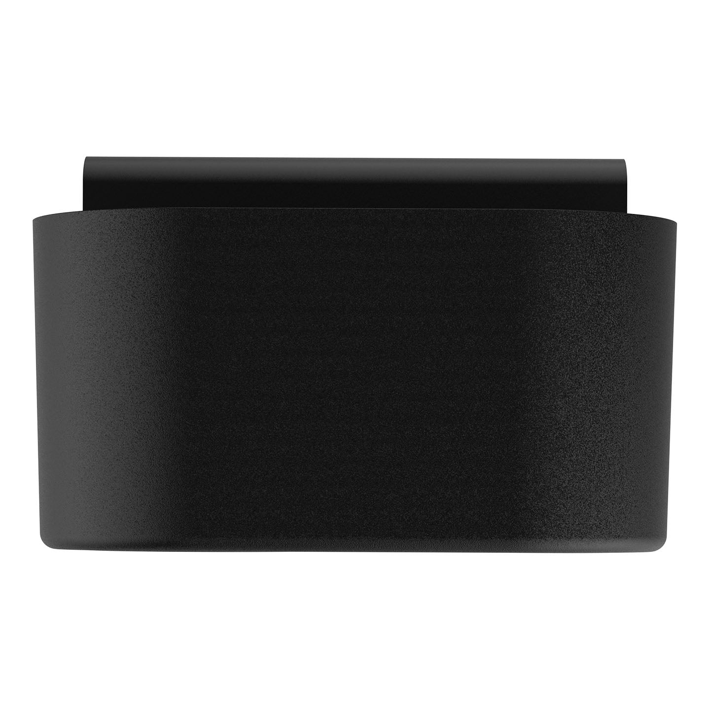 The Single Power Socket with USB Charger - Phase is a black, rectangular wall-mounted unit with a curved front and flat top, offering customizable socket apertures and an optional TUF-R A+C USB charger, shown against a white background.