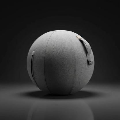 The Walkolution Active Sitting Ball is a large, gray, spherical seat with a fabric texture, zipper, and handle. It provides ergonomic seating and functions as a modern, minimalist accessory for any Walkolution workstation.