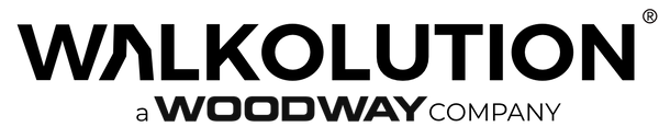 Logo with the text WALKOLUTION in bold black letters, and below it, smaller text reads a WOODWAY COMPANY on a light gray background.